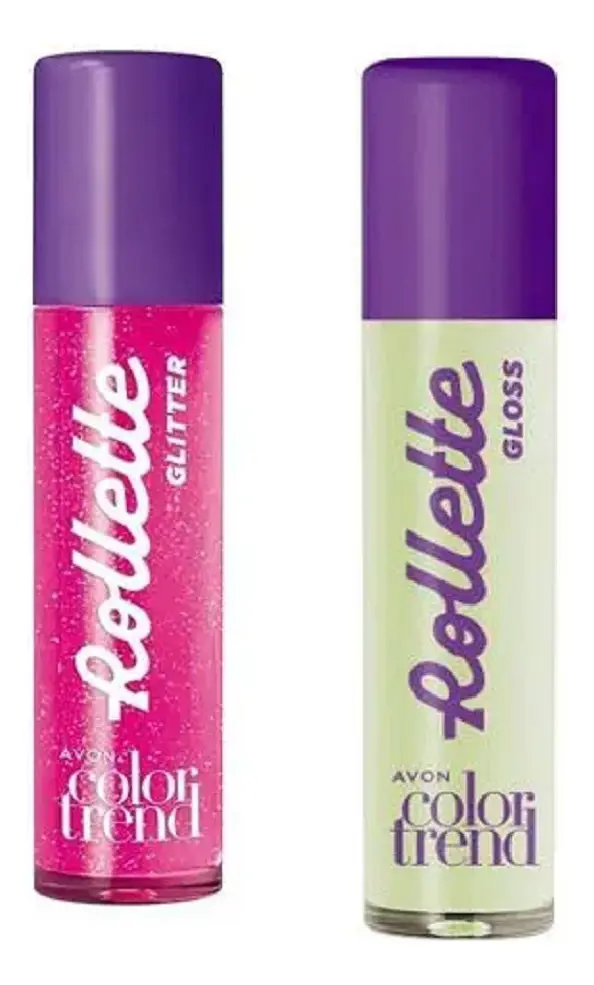 2 Gloss Labial Rollette Avon Brilho Glitter Lançamento Kit Morango Glitter E Menta