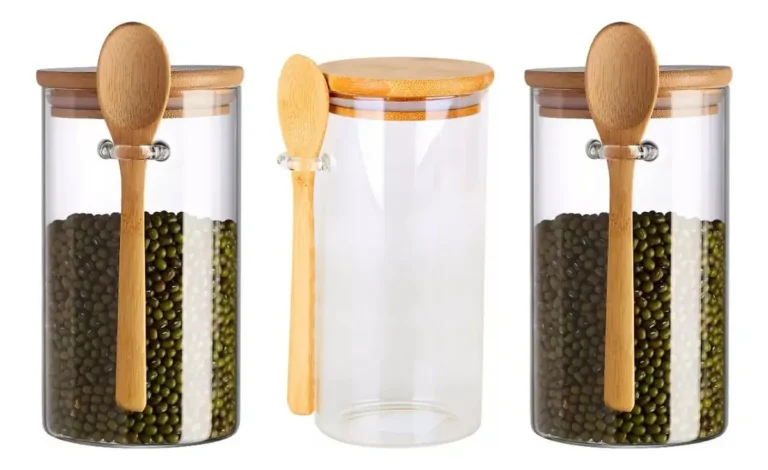 3 Potes 690ml De Vidro Pra Mantimento Tampa Bambu Hermético