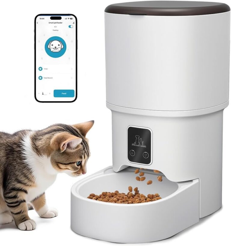 4L Comedouro Automático para Gatos e Cães, Controlador Remoto para Telemóvel, Alimentador Automático Pet, Distribuidor de Ração Seca com Alimentação Programada