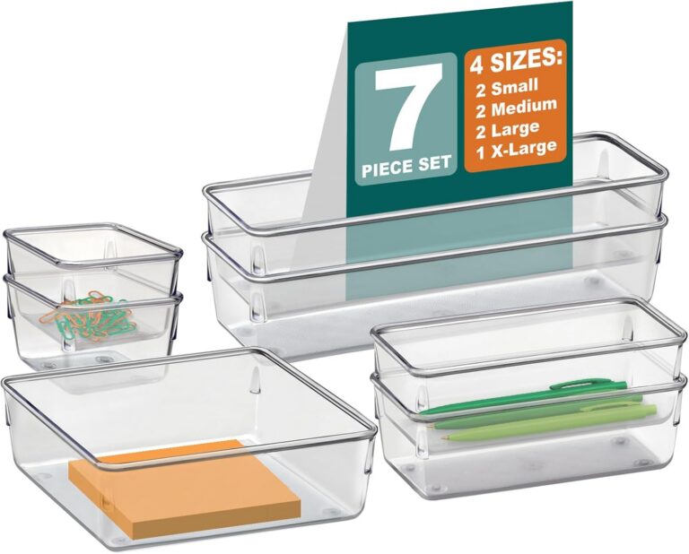 Acrimet Organizador Modular de Gavetas Transparente, Kit com 7 Potes | Tamanhos Sortidos para organizar gavetas, bancadas e armários
