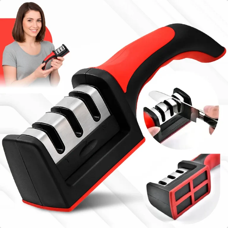 Afiador Amolador De Facas Tesouras Profissional 3 Em 1 Portátil Marca Homeroarte Preto-vermelho
