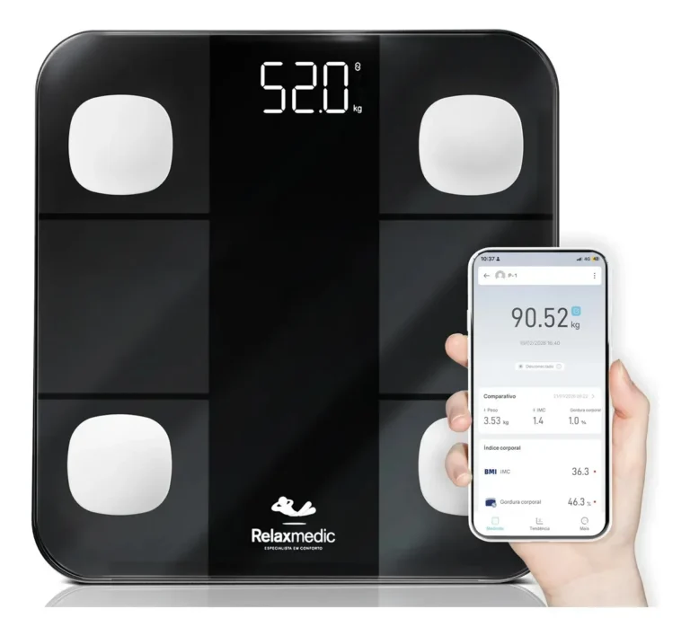 Balança Digital Corporal Bioimpedância Aplicativo Bluetooth Relaxmedic Preta