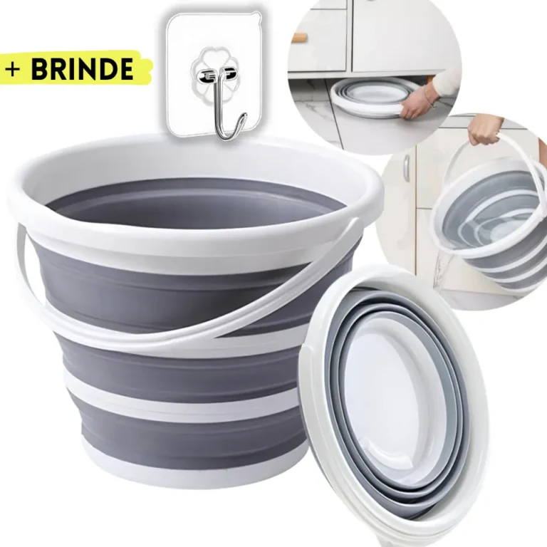 Balde Retrátil 10l Flexível Dobrável Silicone Reforçado Multiuso Compacto Pronta Entrega Cinza E Branco Óh Céus Aletrônix