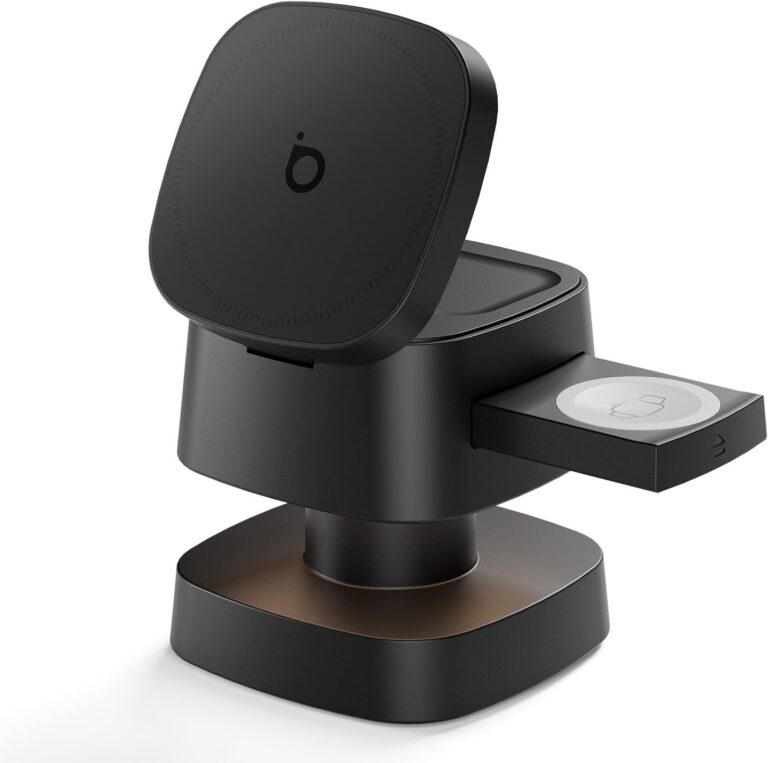 Carregador Sem Fio 4 em 1 Basike – Carregador por Indução15W Rápido Compatível para iPhone 16/15/14/13 Series, Apple Watch, AirPods com Luz de Noturna (Preto)