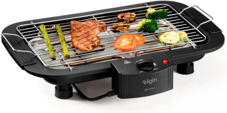 Churrasqueira Elétrica De Mesa Bbq Show Elgin 110V Com controle de temperatura, bandeja anti-fumaça e grelha removível