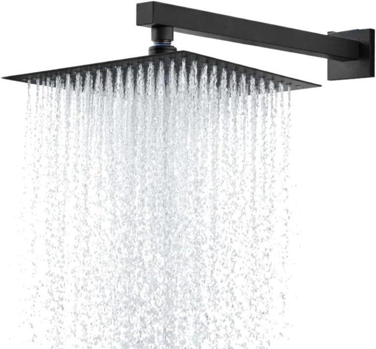 Chuveiro Ducha Para Interna e Externa em Aço inox 304 20×20 Alta Pressão Para Piscina banheiro Jardim Ducha Design Moderno Resistente e Sofisticado Anticorrosivo (Preto)