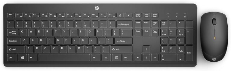 Combo de Teclado e Mouse Ergonômico Sem Fio HP 230 – com Dongle USB Wireless, Digitação Silenciosa, Design Elegante, Até 12 Meses de Bateria, Layout BR, Preto (18H24AA#AC4)