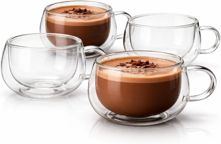 Conjunto com 4 Xícaras de 150ml Vidro para Café de Parede Dupla, Feito de Vidro Borossilicato – Kit de Xícaras para Chá, Café e Bebidas Quentes – Presente Elegante