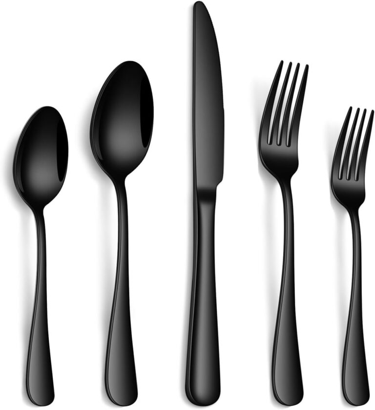 Conjunto de Talheres 30 Peças Aço Inoxidável Premium – 6 Facas, 6 Garfos, 6 Colheres, 6 Garfos Salada, 6 Colheres Chá – Presente Elegante para Casa/Restaurante- Dishwasher Safe (preto)