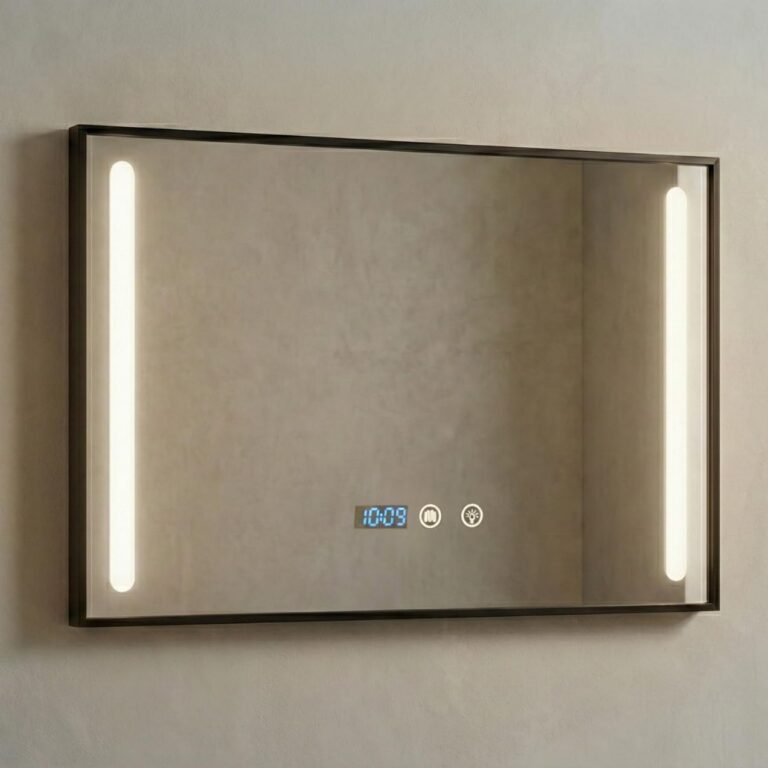 Espelho com Led Banheiro Touch Desembaçador Temperatura 3 cores Moldura Preta 50X70CM