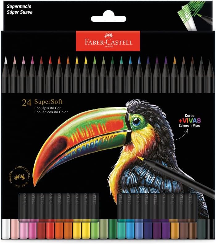 Faber-Castell Lápis De Cor Supersoft com 24 Cores – Ecolápis super mácio com cores mais vivas, excelente cobertura