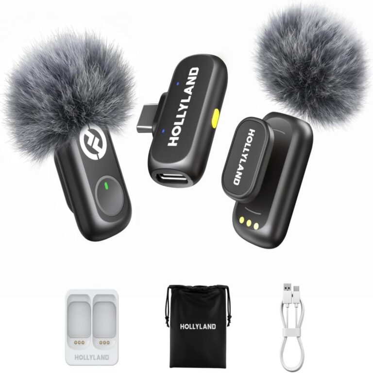 Hollyland LARK A1 Mini Duo USB-C – Microfone Sem Fio Mini | para iPhone 15/16 e Android, Microfone Magnético para YouTube, TikTok, Podcast e Vlogs (Preto, 2TX + USB-C RX)
