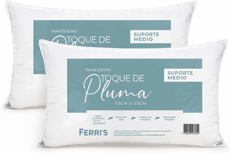 Kit 2 Travesseiros Toque de Pluma 50x70cm, Percal 180 Fios, Antialérgico, Antiácaro, Lavável, Ultra Macios e Confortáveis, Ideais para Sono Reparador e Decoração Elegante – Cor Branco