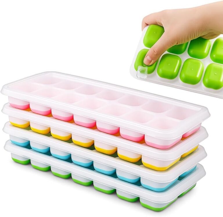 Kit 4 Formas Premium de Gelo com Tampa Silicone Flexível Multiuso Papinha Bebê Drinks Whisky Frutas Molhos Antiodor Livre BPA Freezer Desenforma Fácil Cozinha Organizada Reutilizável Durável