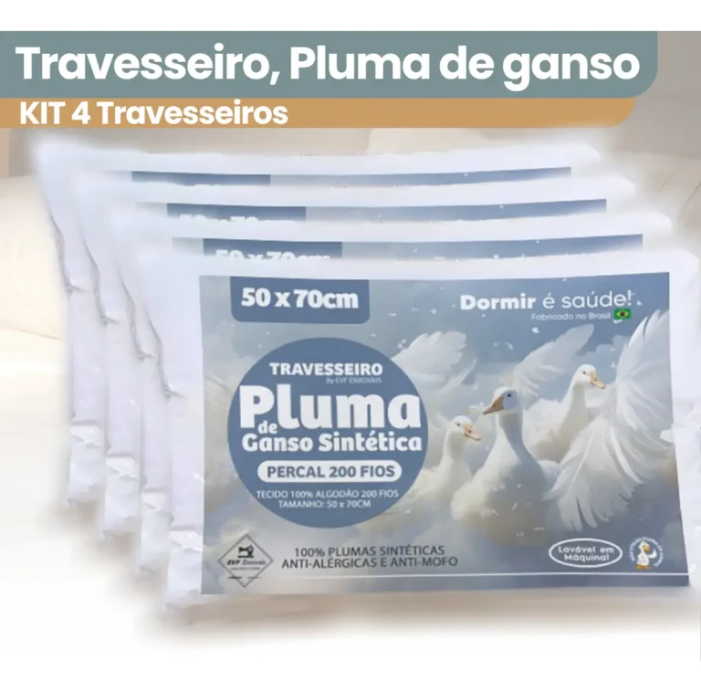 Kit 4 Travesseiro De Pluma De Ganso Sintética Super Macio Premium Antialérgico Conforto Extra Hotel Luxo – Cor Branco