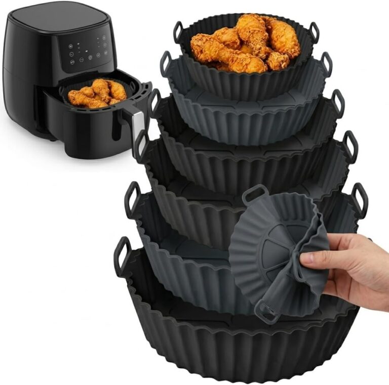 Kit 6 Formas de Silicone para Air Fryer Universal Antiaderente Livre de BPA – Forro Reutilizável com Alça para Forno