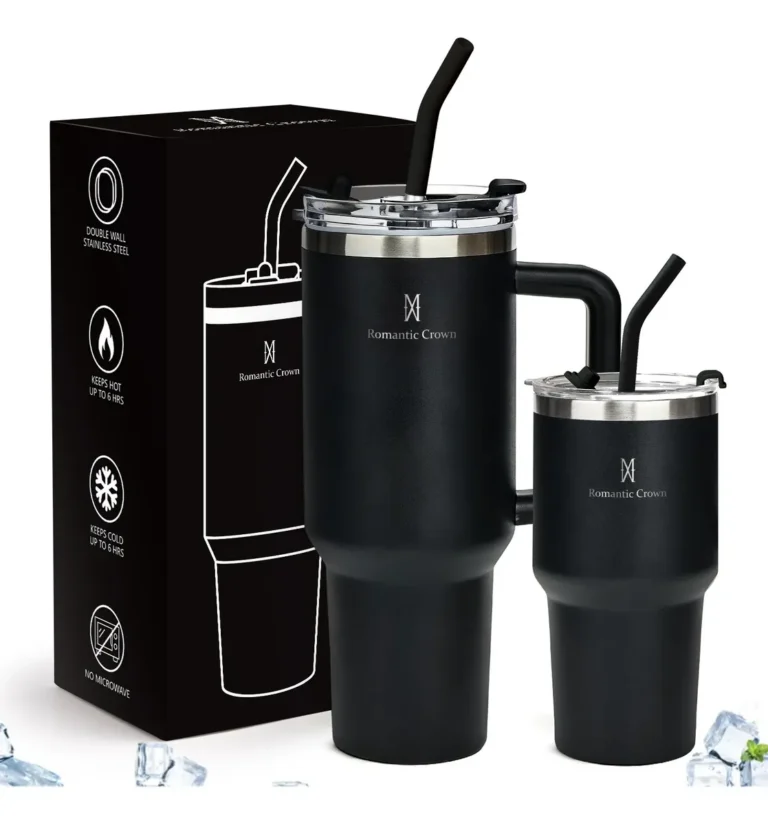 Kit Copo Térmica Inox 1200ml & 600ml Com Tampa E Inox Canudo Preto Cor Pura