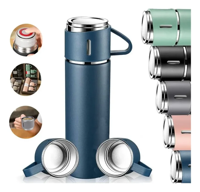 Kit Garrafa Térmica  500ml Vacuum Flask Set C/ 3 Xicaras Azul