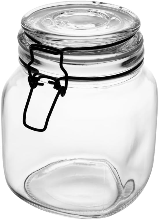 LYOR – Pote Hermético de Vidro com Silicone e Clipe em Metal Vintage Preto 1L – Organização de Alimentos – Porta Mantimentos com Tampa Hermético