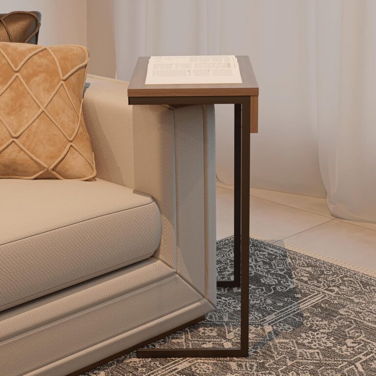 Mesa de Apoio Lateral Sofá Notebook Aço Madeira Canto Leitura Cabeceira Sala Preta Nogueira Pliar