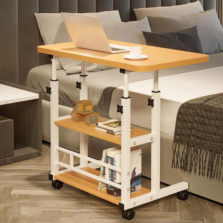 Mesa portátil para sofá e cama, mesa lateral para laptop com altura ajustável (Nogueira)