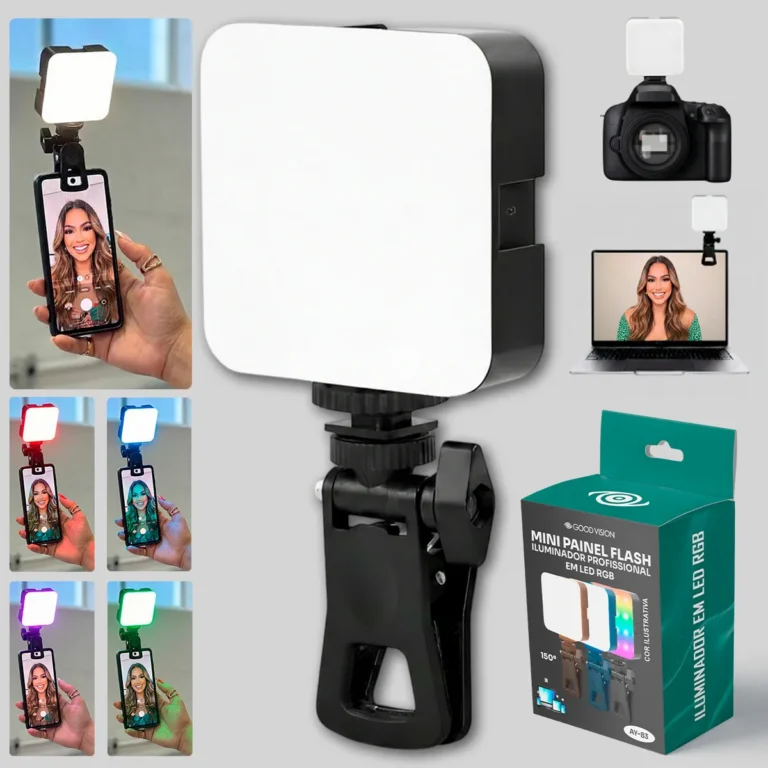 Mini Flash Iluminador De Selfie Profissional Fotográfico Multicolor E Rgb 60w Para Vídeos E Fotos Com Luz De Estúdio E Clip Portátil Perfeito Para Instagram Tiktok – Goodvision  Preto