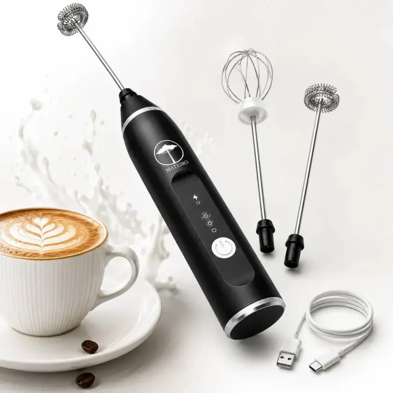 Mini Mixer Elétrico Mateiro 2 Em 1 Preto Misturador Batedeira Bebidas Ovos Whey Café Leite Shake Capuccino Espuma… 127/220v