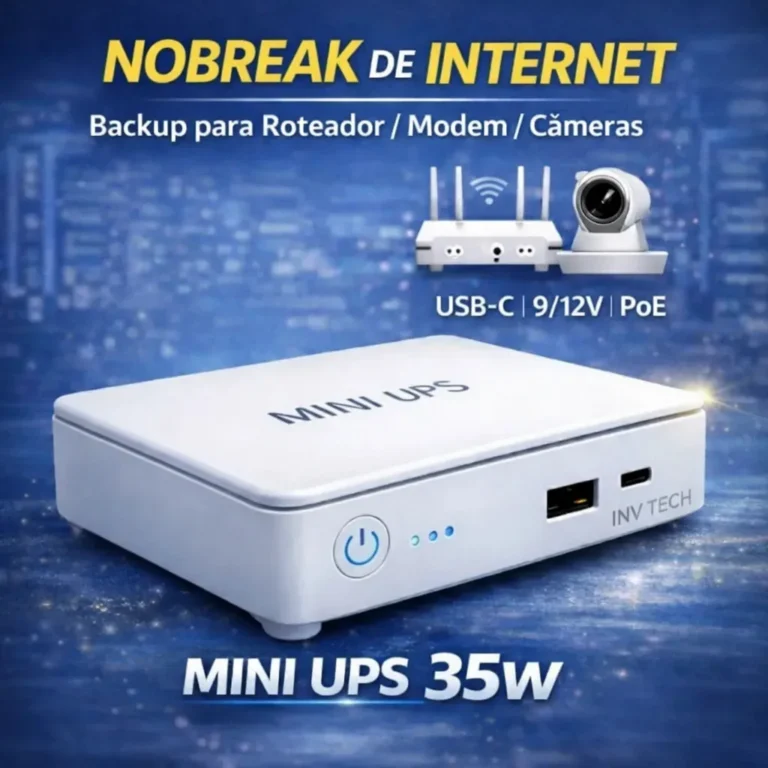 Mini Nobreak Para Roteador Modem Câmera Segurança Alarmes 35w Ups Usb Usbc Poe Internet Powerbank Externa Até 8 Horas 110/220v Carregamento Turbo – Inv Tech