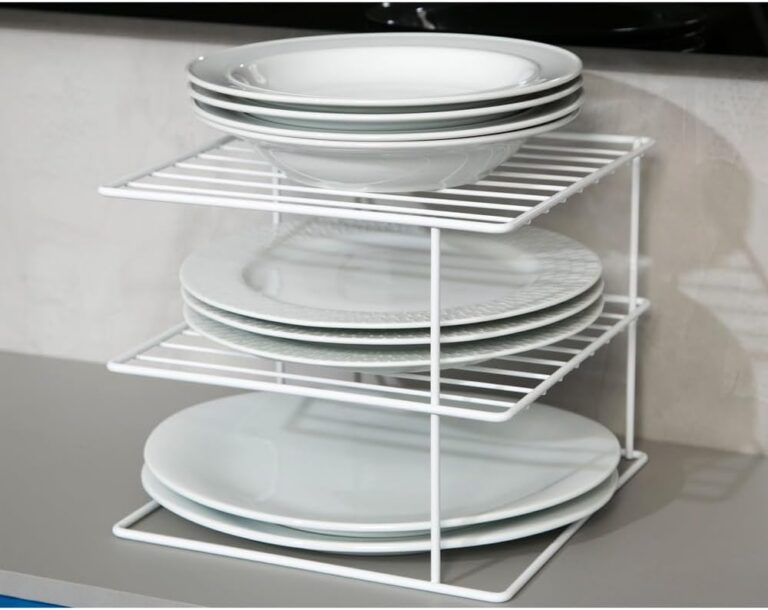 Suporte Porta 24 Pratos Organizador de Armário de Cozinha Aramado 3 Andares Branco Pliar
