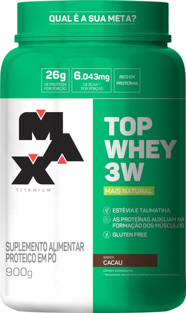 Top Whey 3W (900g) – Sabor Mais Natural – Cacau, Max Titanium