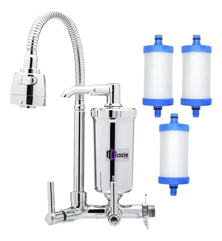 Torneira Dazie Metais Com Filtro Cozinha Para Parede Flexível Móvel Em Abs Cromado Filtro Carbon Block Purificador De Agua Com Refil Instalado Brilhante