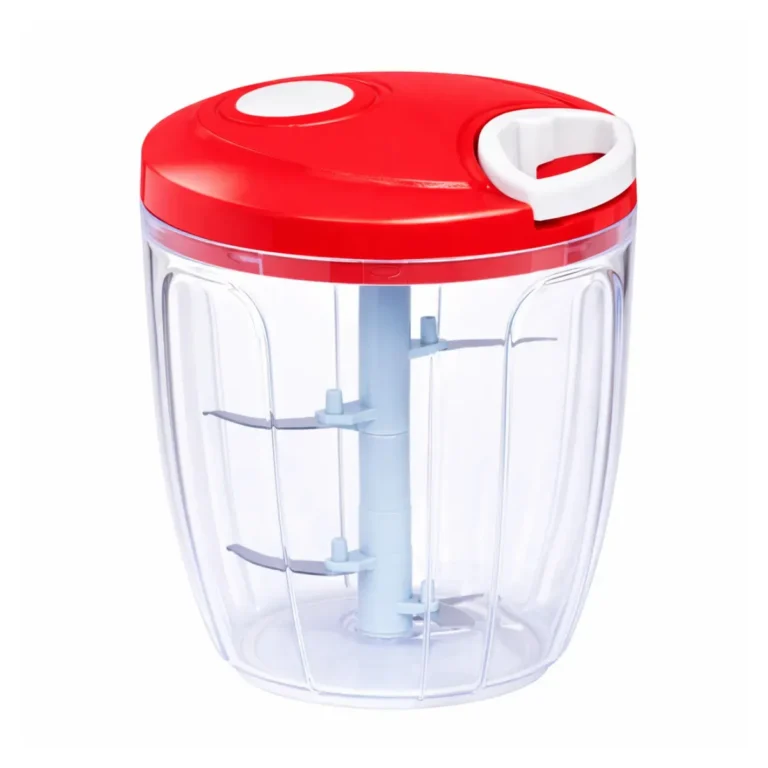 Triturador Processador Manual 900ml 5 Lâminas Inox Multiuso Alimentos Legumes Prático Cozinha Vermelho