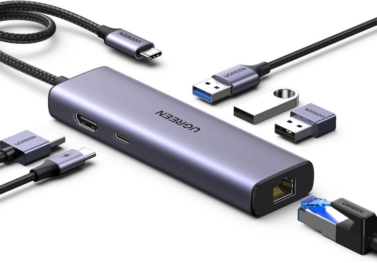 UGREEN Revodok Hub USB C 6 em 1 | 4K HDMI, Gigabit Ethernet, 100W PD, 3*USB A 3.0 Compatíveis com Mac M1, M2, M3, iPad, iPhone 16 Pro/Pro Max