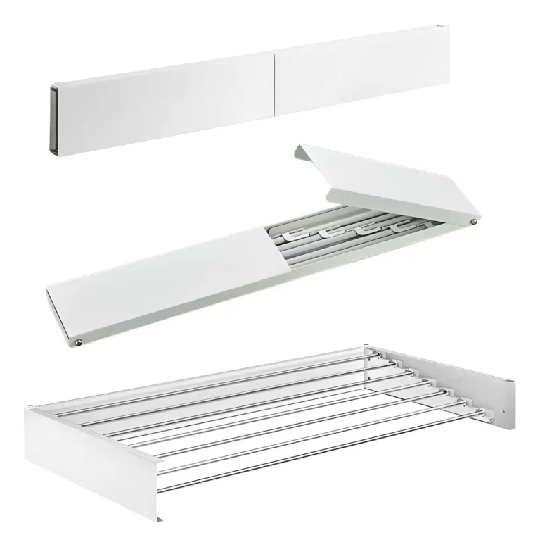 Varal Mágico 60cm Retrátil Parede Alumínio Branco 4 Varetas Branco