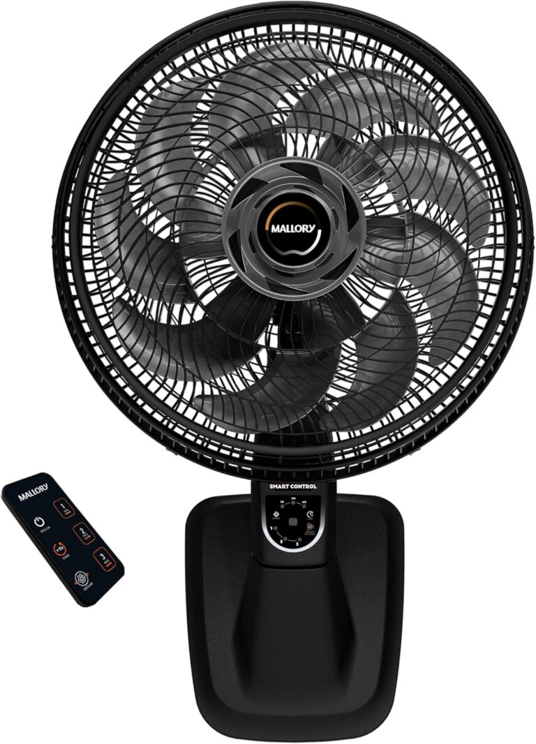 Ventilador de Parede Mallory Smart Control – Controle Remoto, Oscilação Direcionada, Potência de 140W, Sistema Smart Swing, Hélice de 15 Pás – Preto/Grafite – 220V