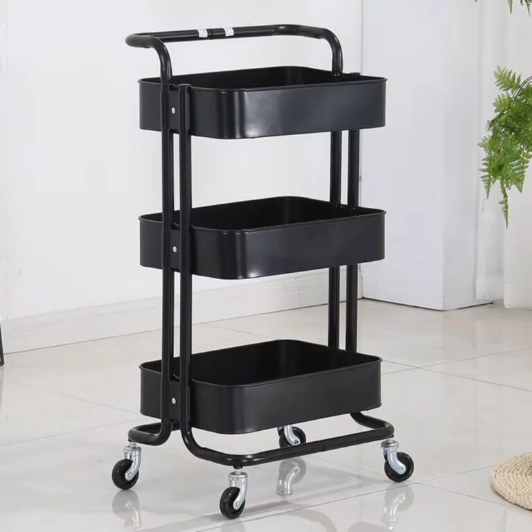 Carrinho Organizador Multiuso 3 Prateleiras Com Rodinhas 360° (Preto)