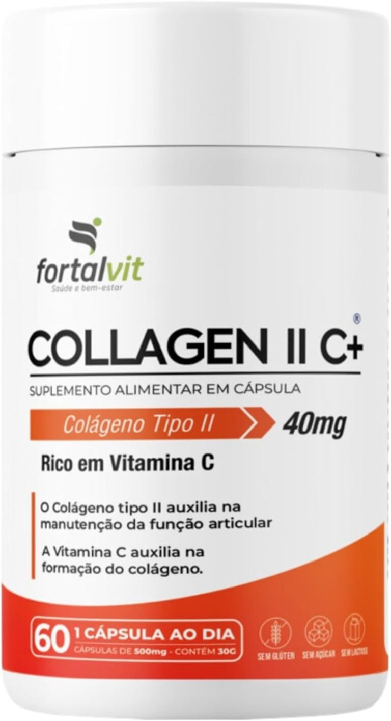 Collagen II C+ – Colágeno Tipo 2, Vitamina C, E e Vitaminas do Complexo B, Longa Duração: 2 Meses de Uso, 60 Cápsulas, Alto Teor, Fortalvit