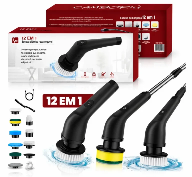 Escova de limpeza elétrica 12 em 1 giratória recarregável cabo regulável EPS-4112 – PRETO