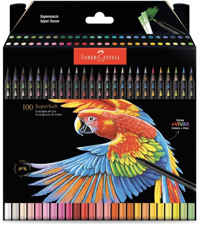 Faber-Castell Lápis De Cor Supersoft com 100 Cores – Ecolápis super mácio com cores mais vivas, excelente cobertura
