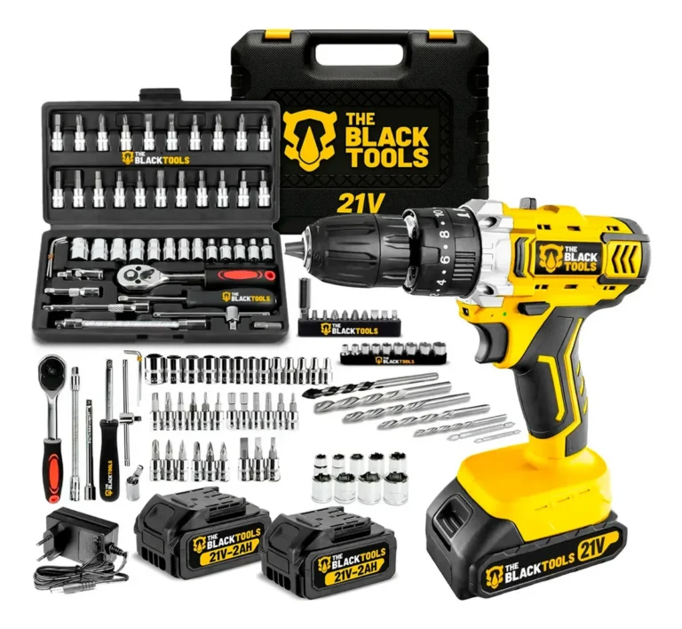 Furadeira Parafusadeira De Impacto 2 Baterias 21v + 46 Peças Amarelo 110v/220v 60hz
