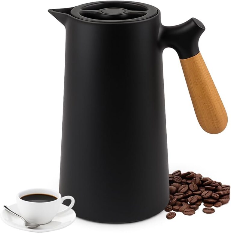 Garrafa Térmica Café 1 Litro Preta YAB Cabo de Madeira C/Botão Nórdica