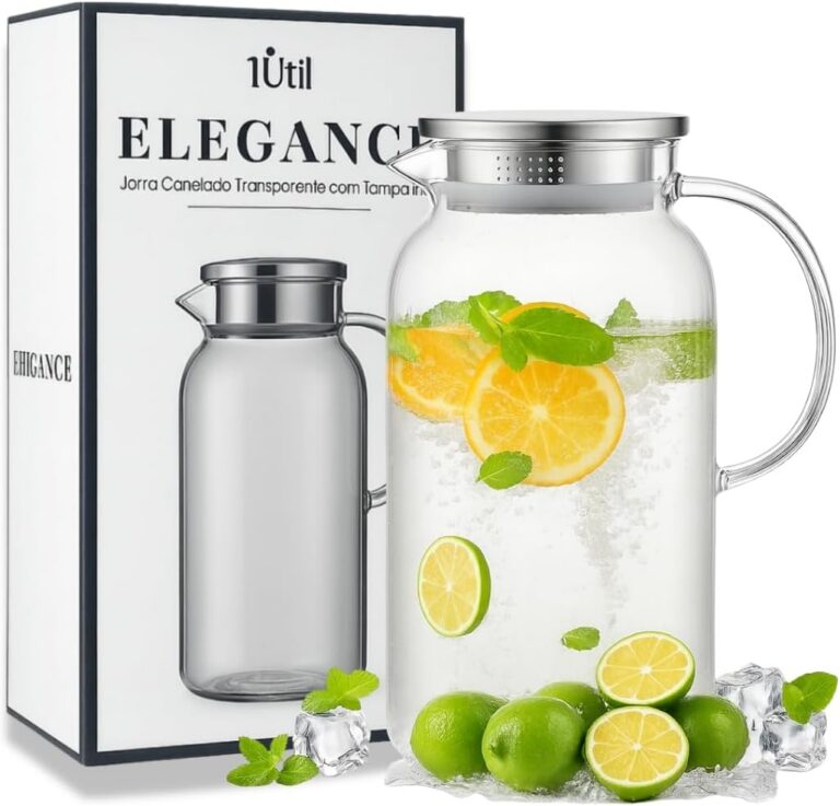 Jarra de Vidro Elegance Tampa de Inox 1,8L – Design Clean e Sofisticado, Estilo Atemporal, Ideal para Servir Água, Suco e Chá com Elegância KOALAECOM®