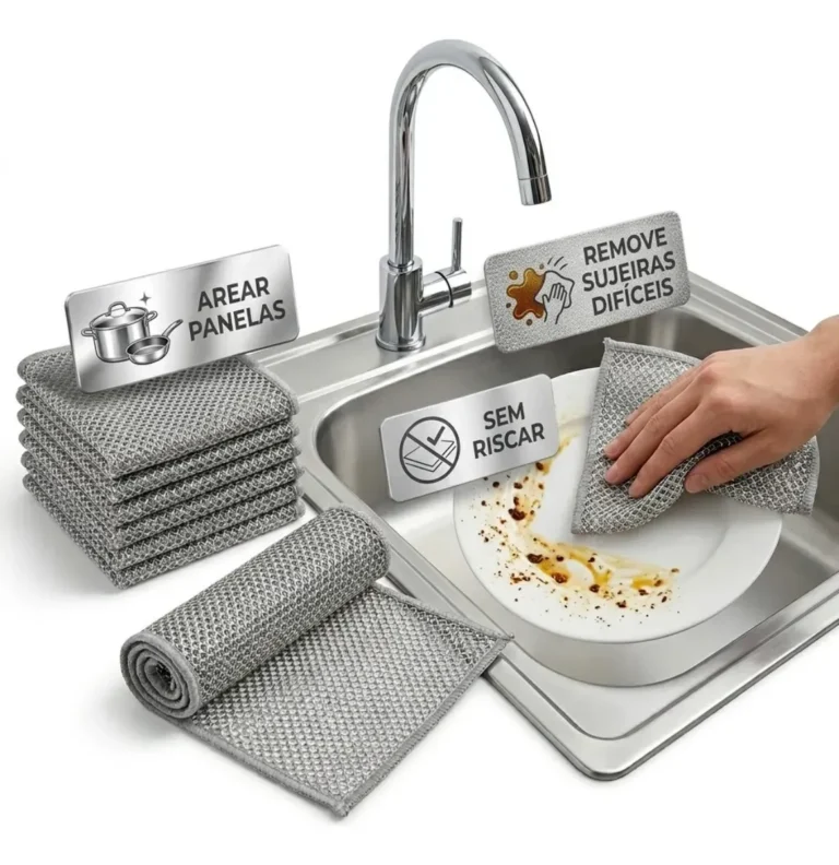 Kit 20 Pano Aço Premium Multiuso Limpeza Cozinha Panela Inox Prateado