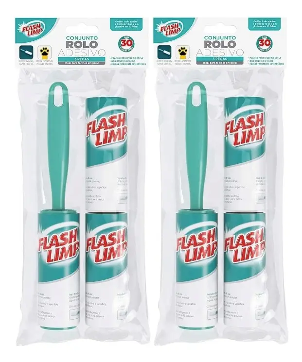 Kit 2 Rolo Adesivo Tira Pelo Roupa Sofá + 4 Refil Rende Muito Flash Limp