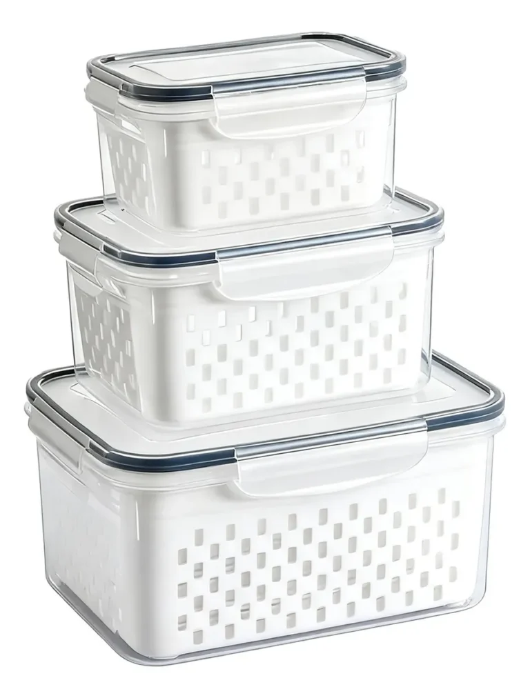 Kit 3 Organizadores Geladeira Alimentos Vegetais Com Tampas Branco