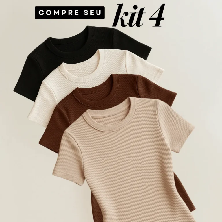 Kit 4 Blusas Feminina Ribana Canelado Estilosa Básica Casual Preto, Branco, Marrom E Nude Liso Gg/exg (44/48)