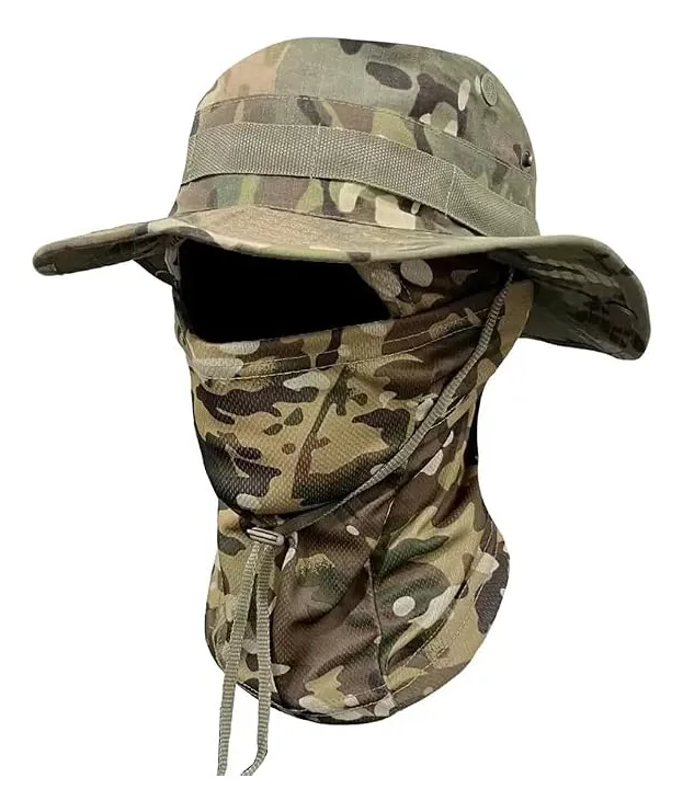 Kit Chapéu Boonie Balaclava Uv Dobrável Pesca Moto Camping Verde Camuflado Tamanho Único