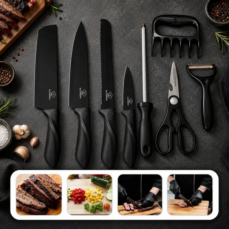Kit Conjunto De Facas Churrasco Inox Afiadas 8 Peças Premium Preto