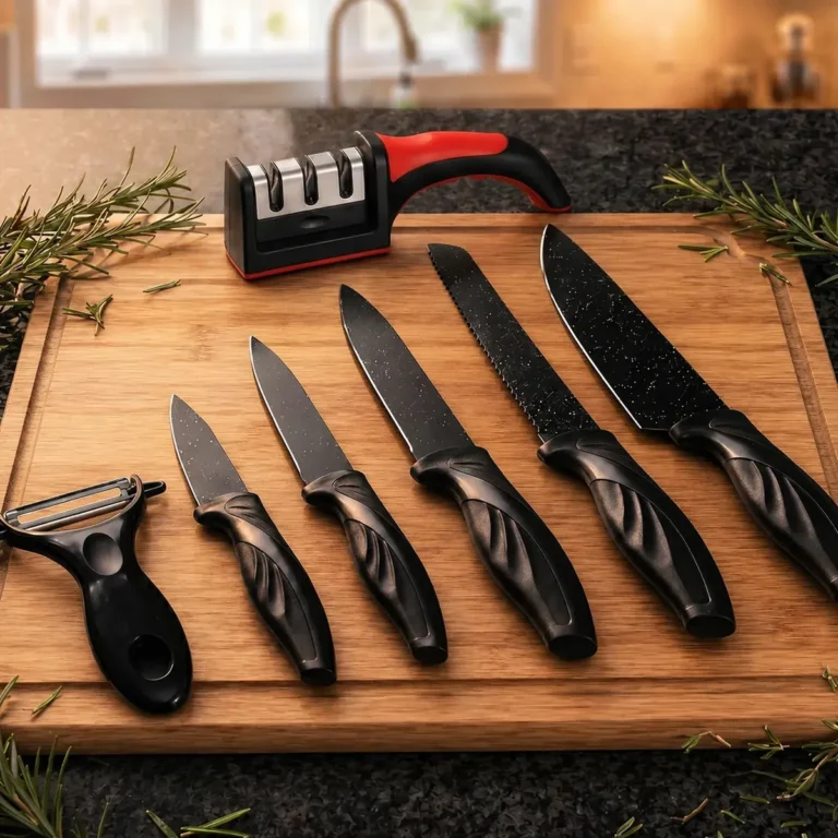 Kit Jogo De Facas 7 Peças Cozinha Aço Inox Corte Afiado Amolador Churrasco Sólar
