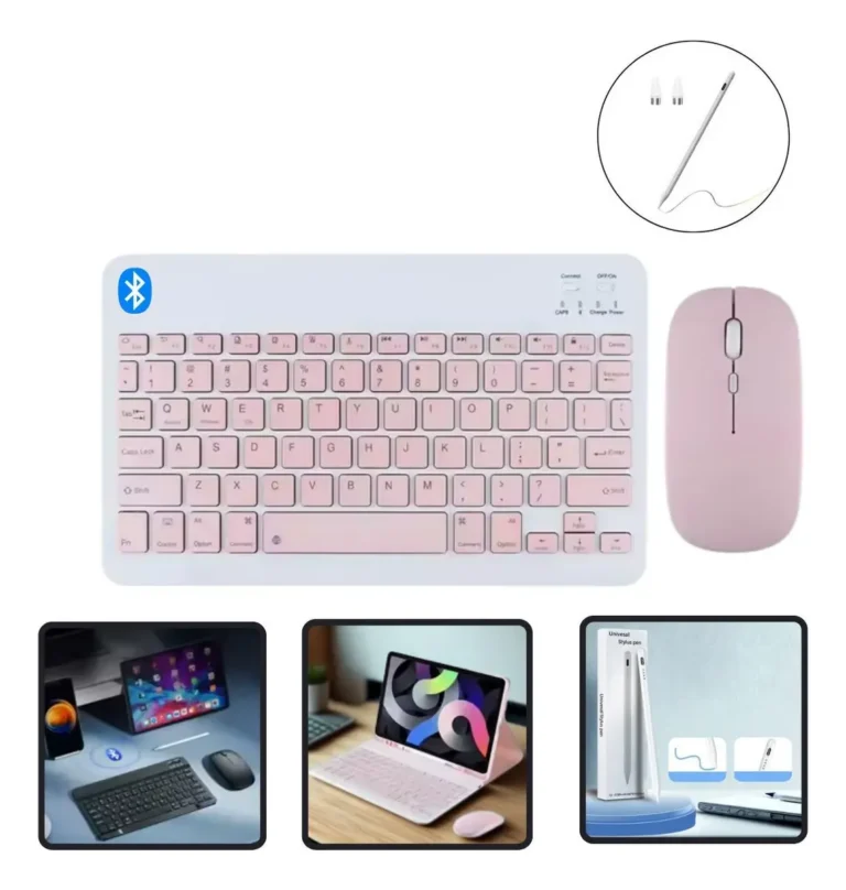 Kit Teclado E Mouse Bluetooth Rosa Estudo/trabalho  + Caneta Rosa